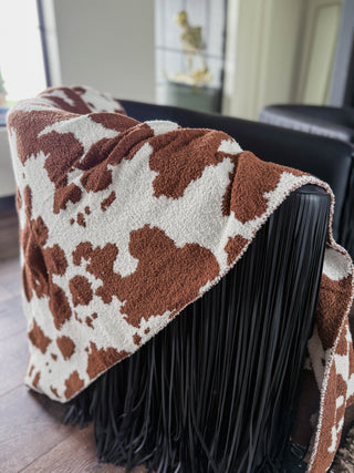 Cow Print Throw Blanket-Brown