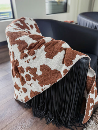 Cow Print Throw Blanket-Brown