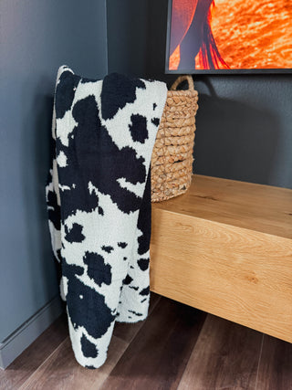Cow Print Throw Blanket-Black