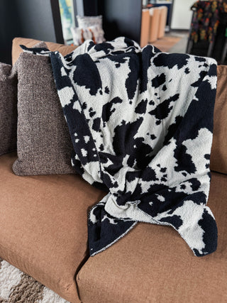 Cow Print Throw Blanket-Black