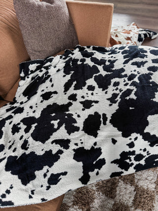 Cow Print Throw Blanket-Black