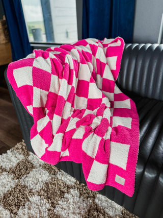 Checkered Throw Blanket-Fuchsia