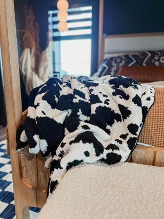 Cow Print Throw Blanket-Black