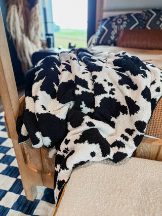 Cow Print Throw Blanket-Black