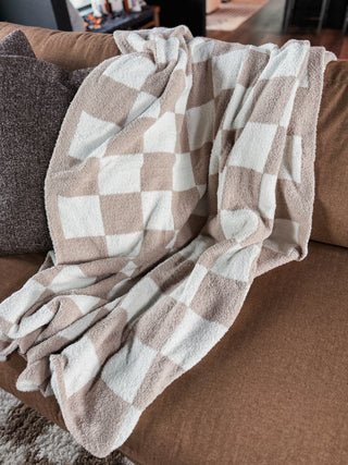 Checkered Throw Blanket-Beige