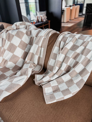 Checkered Throw Blanket-Beige