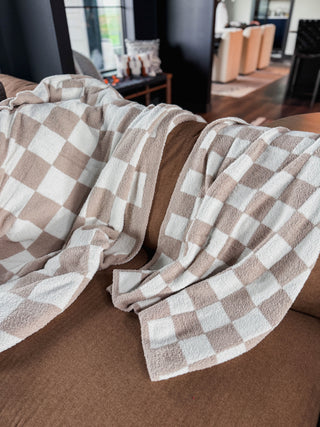 Kids Checkered Throw Blanket-Beige