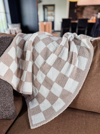 Kids Checkered Throw Blanket-Beige