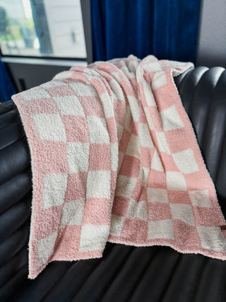 Kids Checkered Throw Blanket-Pink