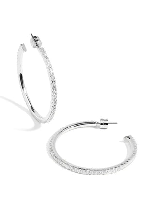 Large Pave Hoop Earring-Silver