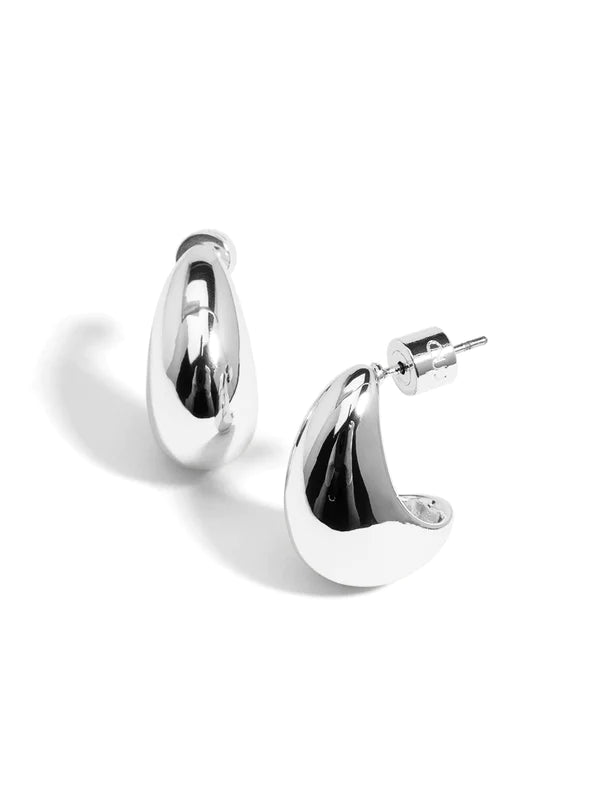 Crescent Shaped Stud Earring-Silver