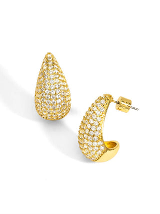 Pave Crescent Stud Earring-Gold