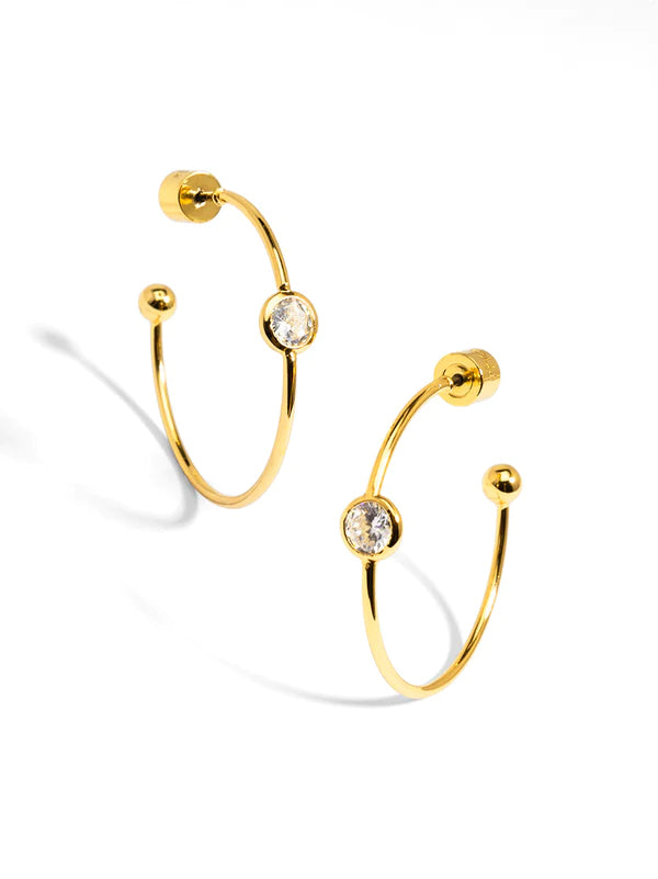 Single Crystal Hoop Earring-Gold
