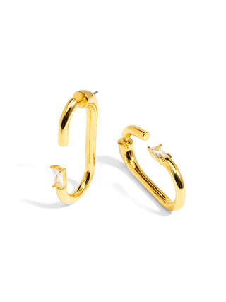 Deconstructed Crystal Link Hoop Earring-Gold