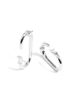 Deconstructed Crystal Link Hoop Earring-Silver