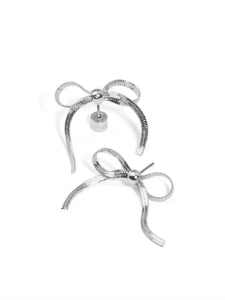 Bow Herringbone Drop Earring-Silver