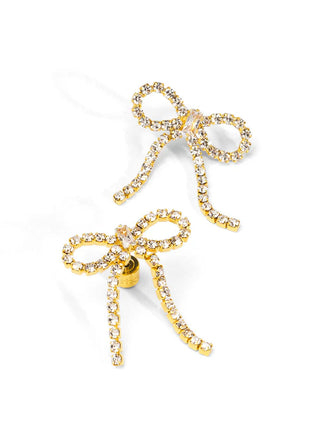 Crystal Bow Drop Earring-Gold