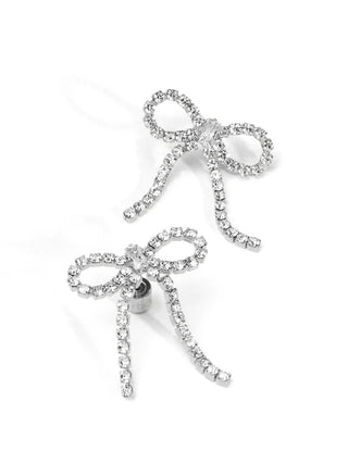 Crystal Bow Drop Earring-Silver