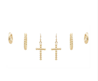 Gold Stud Earrings-Set of 3