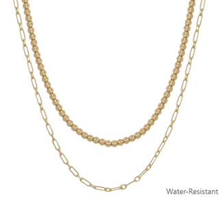 Gold Beaded and Chain Layered Necklace