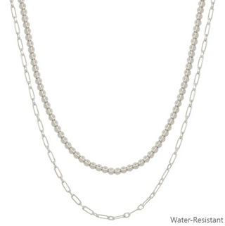 Silver Beaded and Chain Layered Necklace