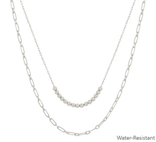 Double Layered Beaded Sliver Chain Necklace