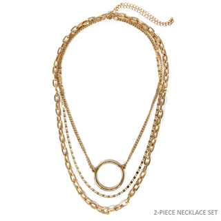 Open Circle and Layered Chain Necklace