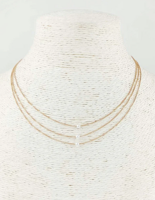 Triple Layered Gold Chain with Pearls Necklace