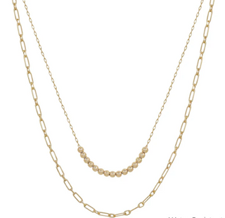 Double Layered Beaded Gold Chain Necklace