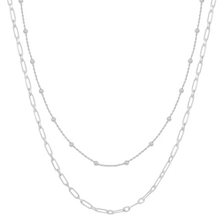 Sliver Beaded and Chain Necklace