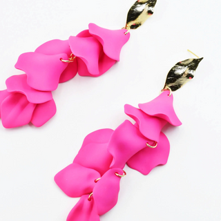 Dangle Petals Earrings-Neon Pink