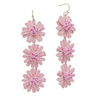 Pink 3 Paper Flower Drop Earring