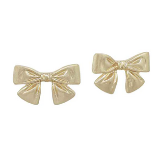 Worn Gold Metal Bow Stud Earrings