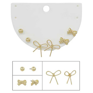 Set of 3 Gold Bow & Stud Earrings