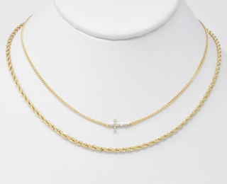 Gold Braided Chain & Cross Necklace