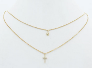 2 Layer Rhinestone Cross & Charm Necklace