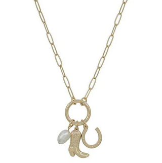 Gold Cowgirl Boot Charm Necklace