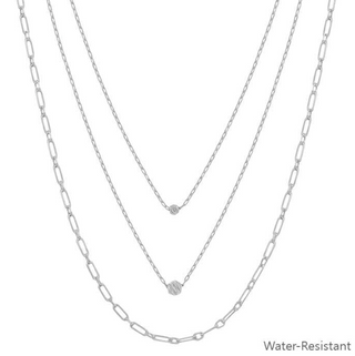 Sliver Chain Bead Triple Layered Necklace