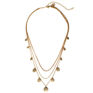 Gold Triple Layered Chain Gold Disc Necklace