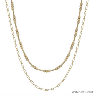 Gold Beaded Layered Chain Necklace