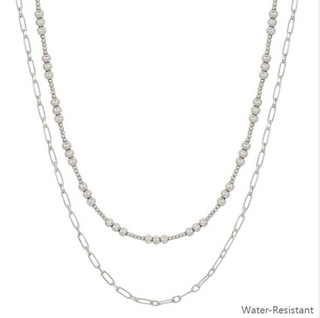 Sliver Beaded Layered Chain Necklace