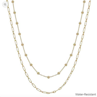 Gold Beaded Chain Layered Necklace