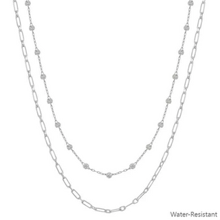 Sliver Beaded Chain Layered Necklace