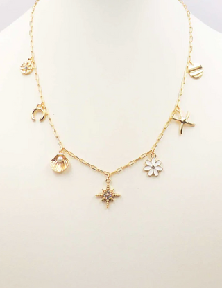 Gold Chain Multi Flower Charm Necklace