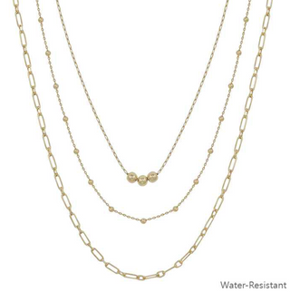 Gold Beaded Triple Layered Necklace