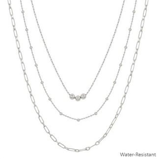 Sliver Beaded Triple Layered Necklace