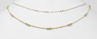 Gold Thin 2 Layered Triple Beaded Necklace