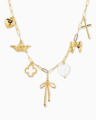 Bow Multi Gold Chunky Charm Necklace