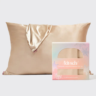 Holiday Satin Pillowcase 2 Piece Gift Set-Champagne