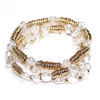 Set of 3 Gold Beaded & Pearl Bracelets